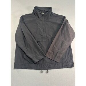 Eileen Fisher Anorak Windbreaker Womens Medium Black Quarter Zip Organic Cotton